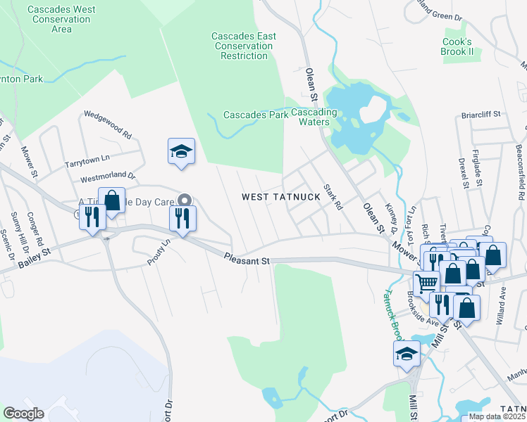 map of restaurants, bars, coffee shops, grocery stores, and more near 36 Wildrose Avenue in Worcester