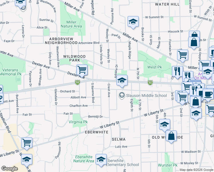 map of restaurants, bars, coffee shops, grocery stores, and more near 1218 West Huron Street in Ann Arbor