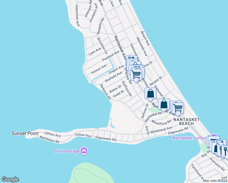 map of restaurants, bars, coffee shops, grocery stores, and more near 34 Bates Street in Hull
