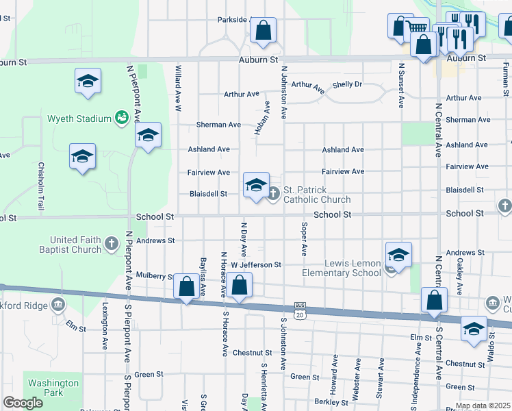 map of restaurants, bars, coffee shops, grocery stores, and more near 2605 School Street in Rockford