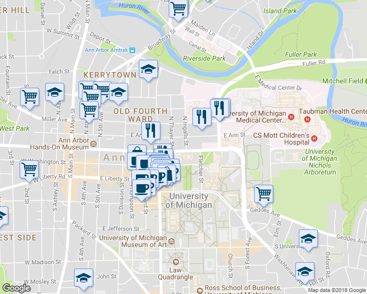 map of restaurants, bars, coffee shops, grocery stores, and more near 816 East Ann Street in Ann Arbor