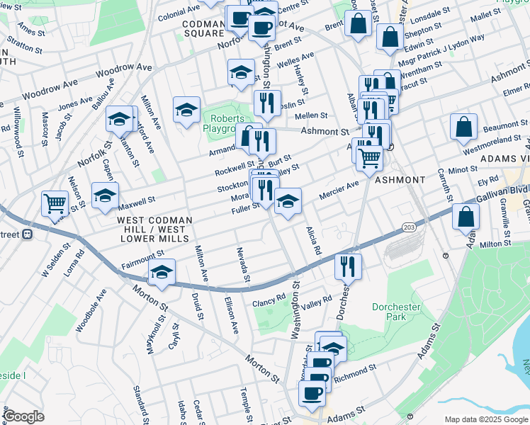 map of restaurants, bars, coffee shops, grocery stores, and more near in Boston