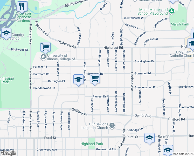 map of restaurants, bars, coffee shops, grocery stores, and more near in Rockford