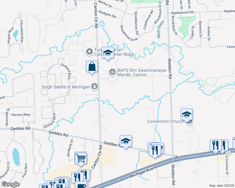 map of restaurants, bars, coffee shops, grocery stores, and more near 3339 South Canton Center Road in Canton