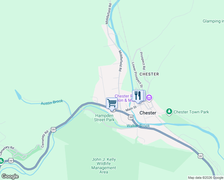 map of restaurants, bars, coffee shops, grocery stores, and more near 40 Middlefield Road in Chester