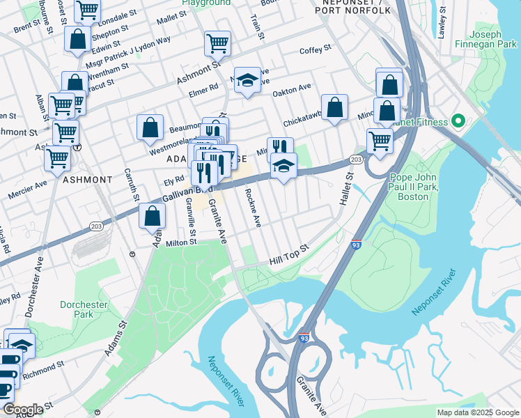 map of restaurants, bars, coffee shops, grocery stores, and more near 51 Crockett Avenue in Boston