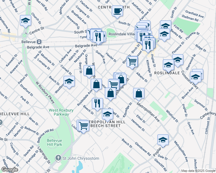 map of restaurants, bars, coffee shops, grocery stores, and more near 49 Averton Street in Boston