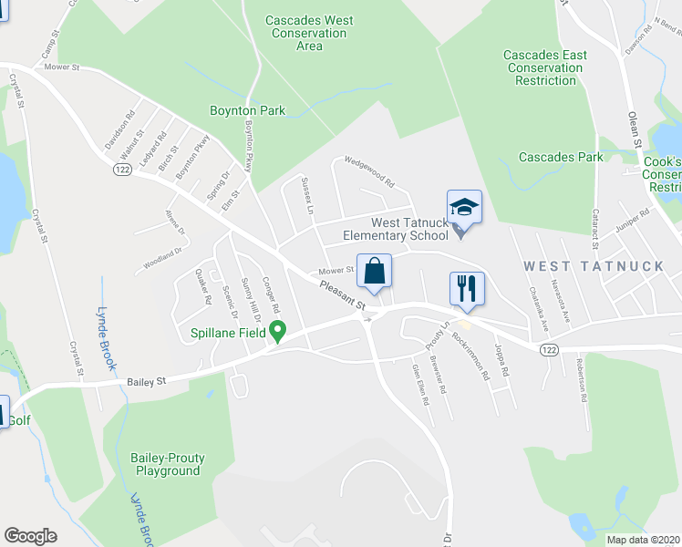 map of restaurants, bars, coffee shops, grocery stores, and more near 438 Mower Street in Worcester