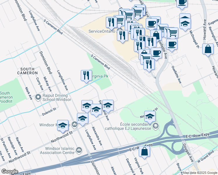 map of restaurants, bars, coffee shops, grocery stores, and more near 842 Newport Crescent in Windsor
