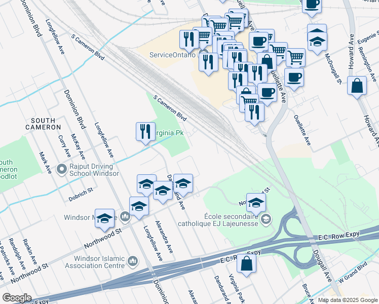 map of restaurants, bars, coffee shops, grocery stores, and more near 842 Newport Crescent in Windsor
