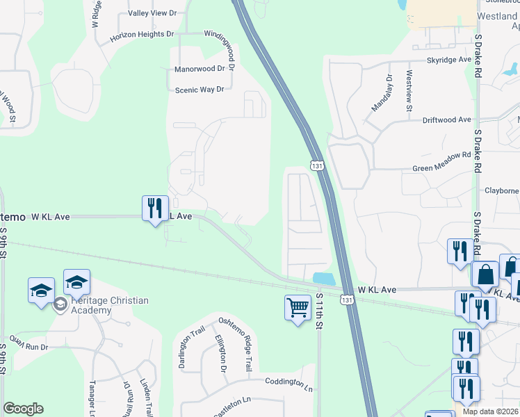 map of restaurants, bars, coffee shops, grocery stores, and more near 5792 East Jefferson Commons Circle in Kalamazoo
