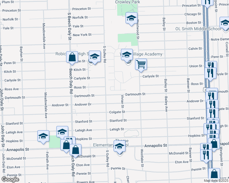 map of restaurants, bars, coffee shops, grocery stores, and more near 3769 Heritage Parkway in Dearborn