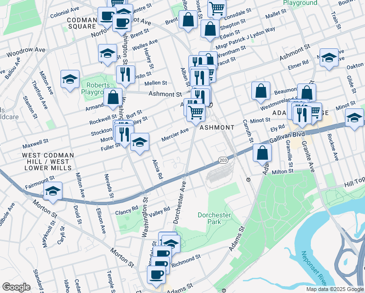 map of restaurants, bars, coffee shops, grocery stores, and more near 4 Hurlcroft Avenue in Boston