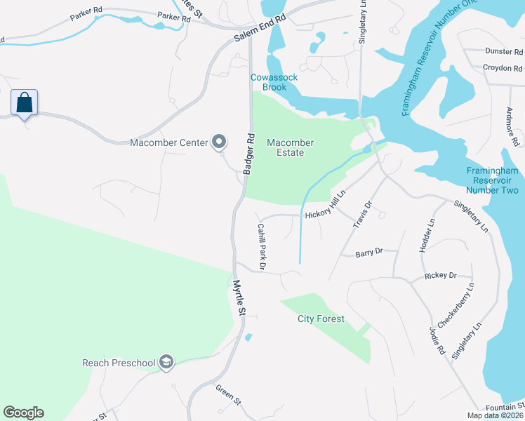 map of restaurants, bars, coffee shops, grocery stores, and more near 31 Hickory Hill Lane in Framingham