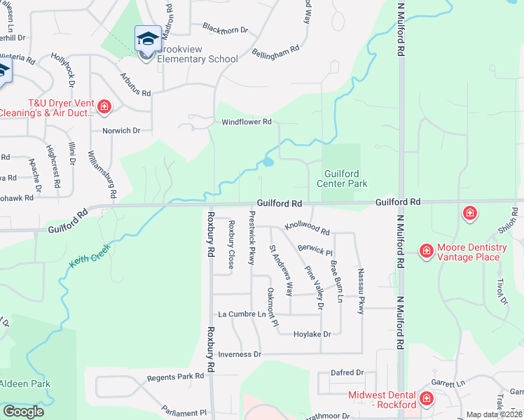 map of restaurants, bars, coffee shops, grocery stores, and more near 1205 Prestwick Parkway in Rockford