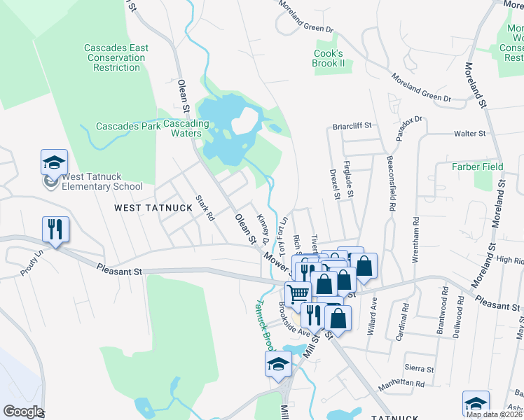 map of restaurants, bars, coffee shops, grocery stores, and more near 22 Kinney Drive in Worcester
