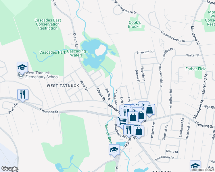map of restaurants, bars, coffee shops, grocery stores, and more near 22 Kinney Drive in Worcester