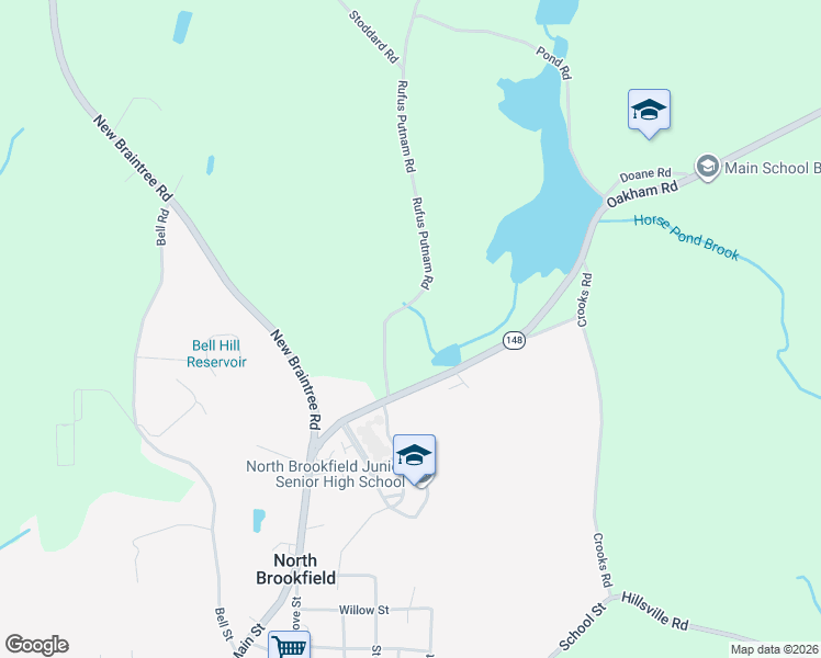 map of restaurants, bars, coffee shops, grocery stores, and more near 10 Rufus Putnam Road in North Brookfield