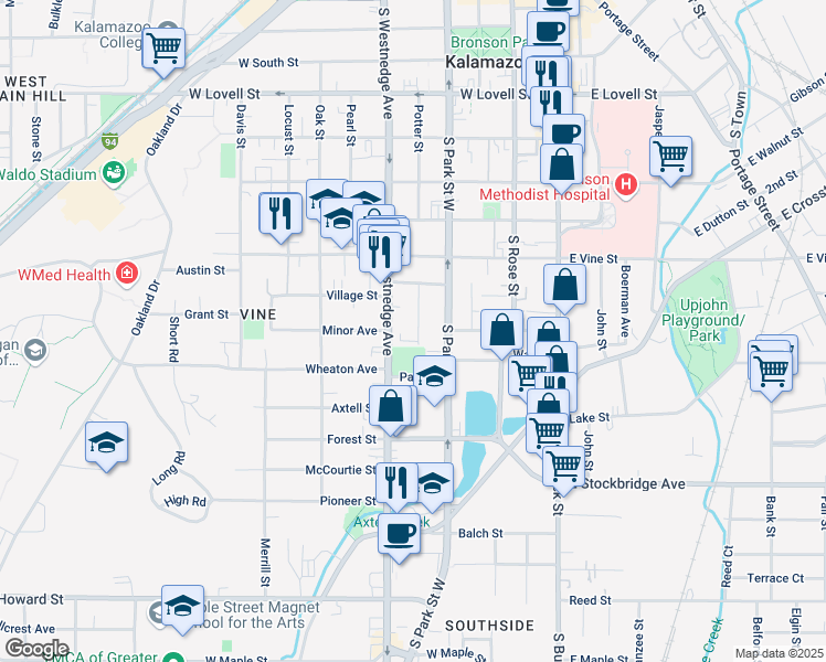 map of restaurants, bars, coffee shops, grocery stores, and more near 944 Osborne Street in Kalamazoo
