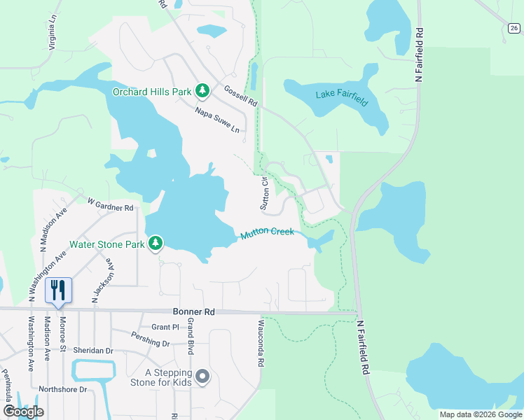 map of restaurants, bars, coffee shops, grocery stores, and more near 1468 Sutton Circle in Wauconda