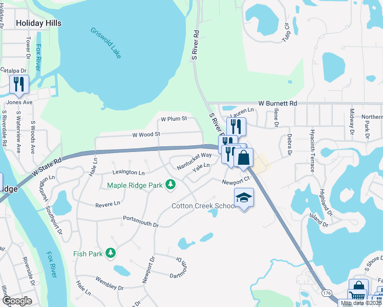 map of restaurants, bars, coffee shops, grocery stores, and more near 676 Brittany Way in Island Lake