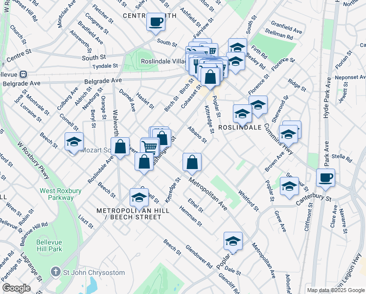 map of restaurants, bars, coffee shops, grocery stores, and more near 65 Cliftondale St in Boston
