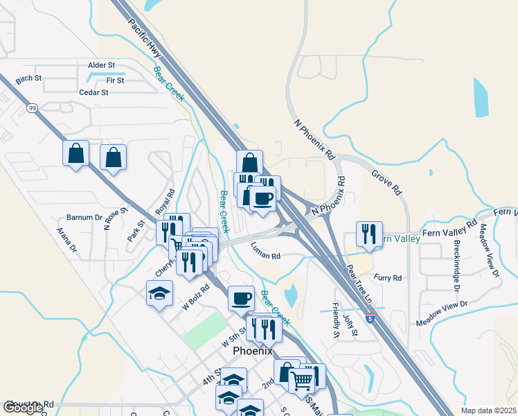 map of restaurants, bars, coffee shops, grocery stores, and more near 205 Fern Valley Road in Phoenix