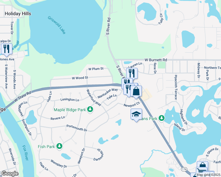 map of restaurants, bars, coffee shops, grocery stores, and more near 676 Brittany Way in Island Lake