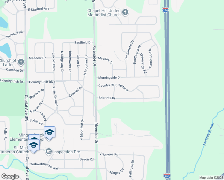 map of restaurants, bars, coffee shops, grocery stores, and more near 112 Applewood Place in Battle Creek