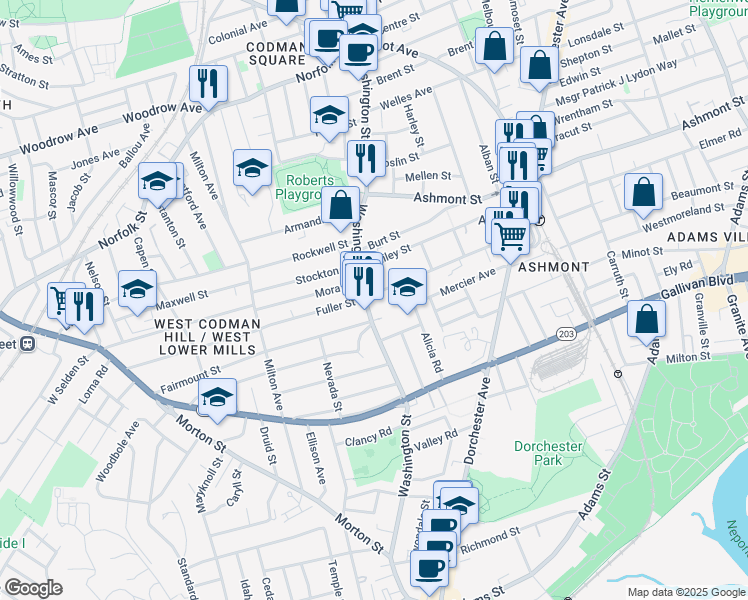map of restaurants, bars, coffee shops, grocery stores, and more near in Boston