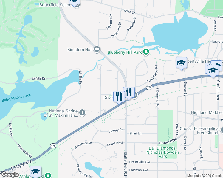 map of restaurants, bars, coffee shops, grocery stores, and more near 217 Kenloch Avenue in Libertyville