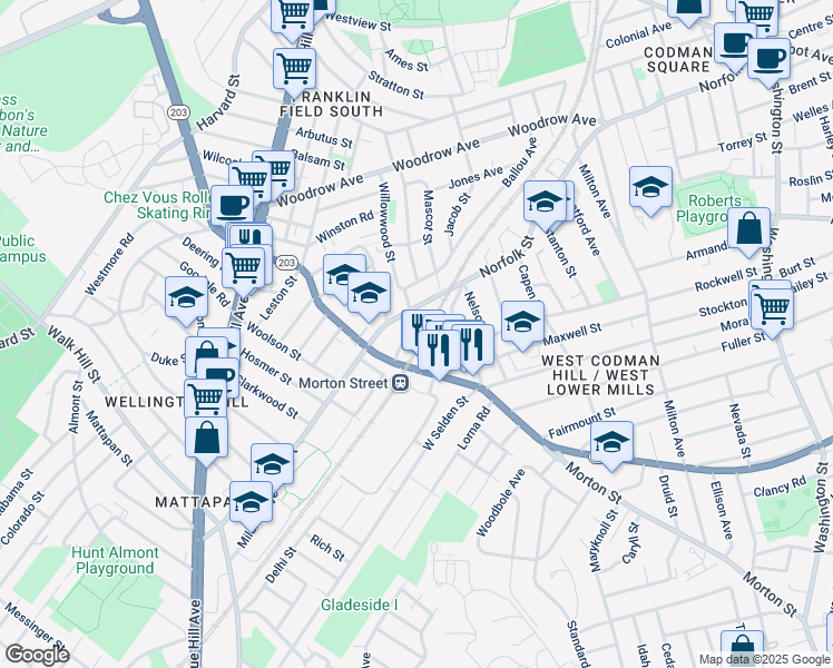 map of restaurants, bars, coffee shops, grocery stores, and more near 31 Hannon Street in Boston