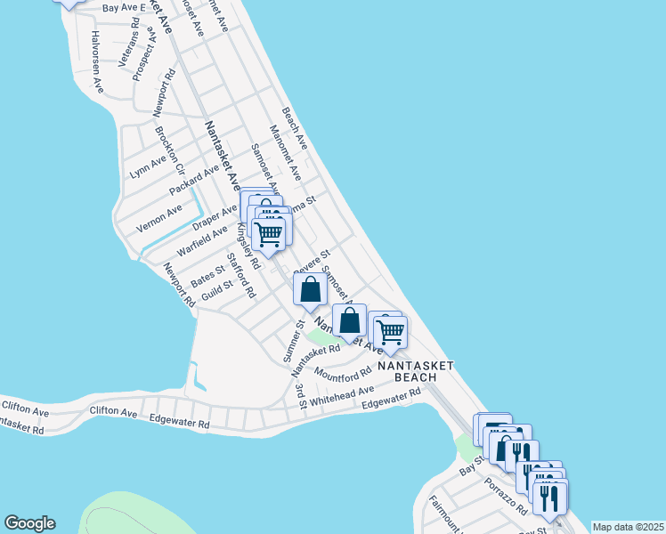 map of restaurants, bars, coffee shops, grocery stores, and more near 64 Samoset Avenue in Hull