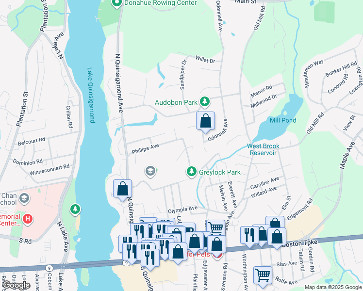 map of restaurants, bars, coffee shops, grocery stores, and more near 58 Avon Avenue in Shrewsbury