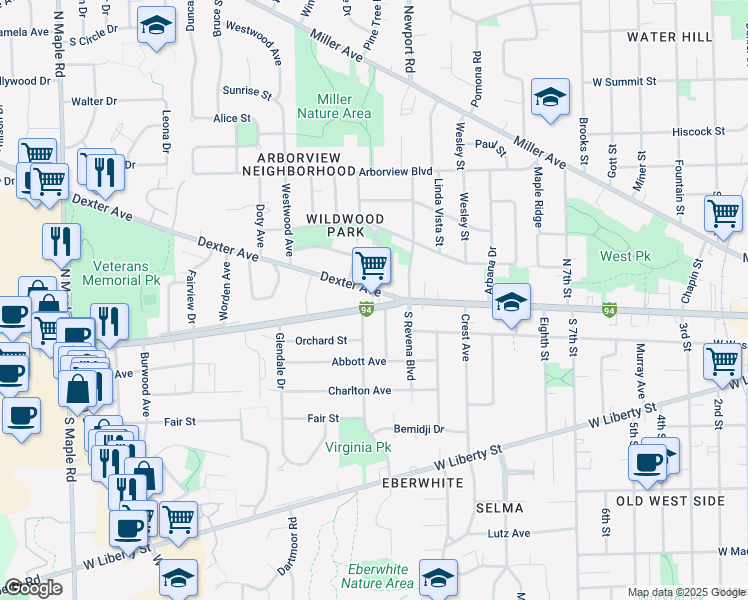 map of restaurants, bars, coffee shops, grocery stores, and more near in Ann Arbor