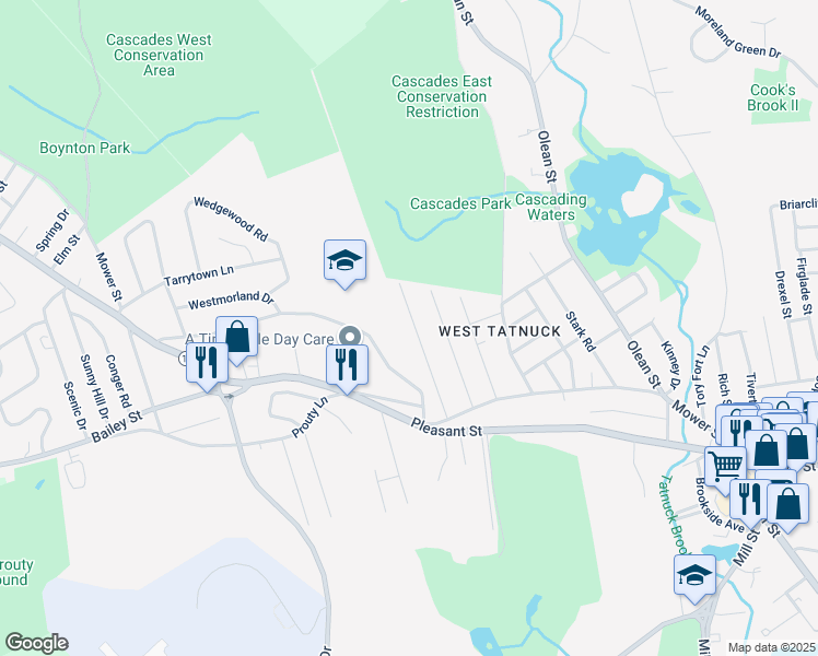 map of restaurants, bars, coffee shops, grocery stores, and more near 61 Chatanika Avenue in Worcester