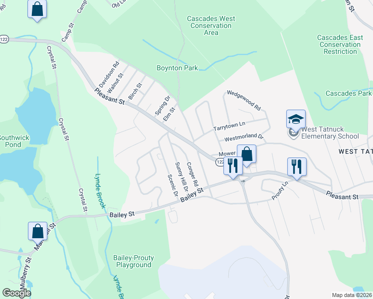 map of restaurants, bars, coffee shops, grocery stores, and more near 22 Conger Road in Worcester