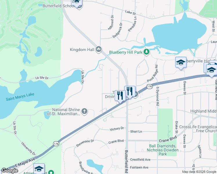 map of restaurants, bars, coffee shops, grocery stores, and more near 217 Kenloch Avenue in Libertyville