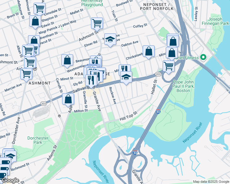 map of restaurants, bars, coffee shops, grocery stores, and more near 51 Crockett Avenue in Boston