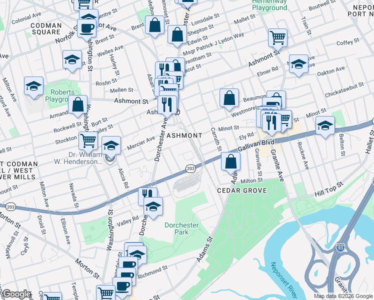 map of restaurants, bars, coffee shops, grocery stores, and more near 34 Huron Circle in Boston