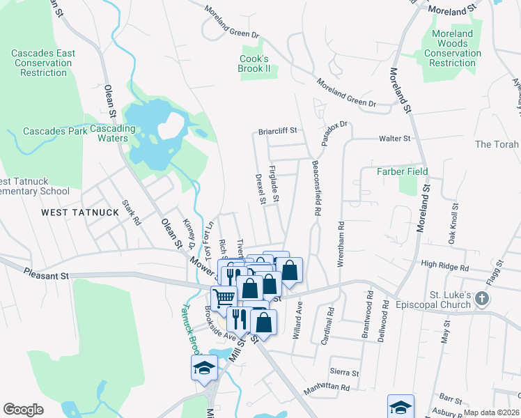map of restaurants, bars, coffee shops, grocery stores, and more near 16 Drexel Street in Worcester