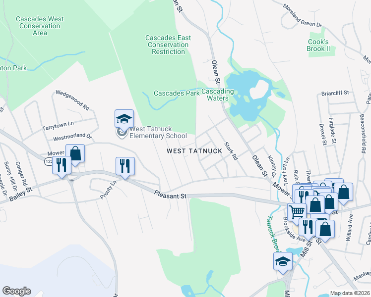 map of restaurants, bars, coffee shops, grocery stores, and more near 36 Wildrose Avenue in Worcester