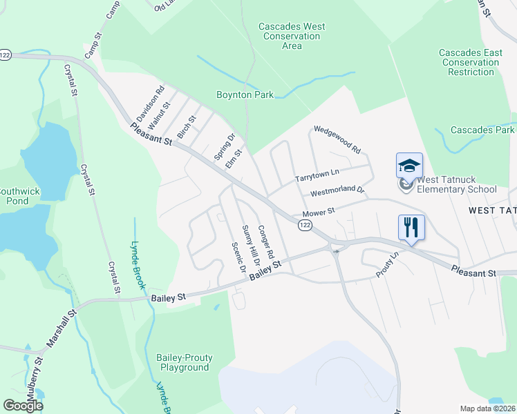 map of restaurants, bars, coffee shops, grocery stores, and more near 22 Conger Road in Worcester