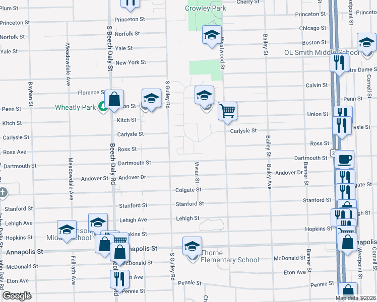 map of restaurants, bars, coffee shops, grocery stores, and more near 3835 Heritage Parkway in Dearborn