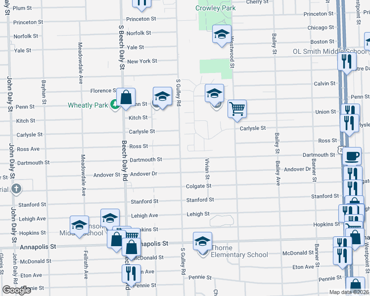 map of restaurants, bars, coffee shops, grocery stores, and more near 3769 Heritage Parkway in Dearborn