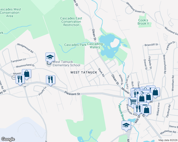 map of restaurants, bars, coffee shops, grocery stores, and more near 9 Monica Road in Worcester