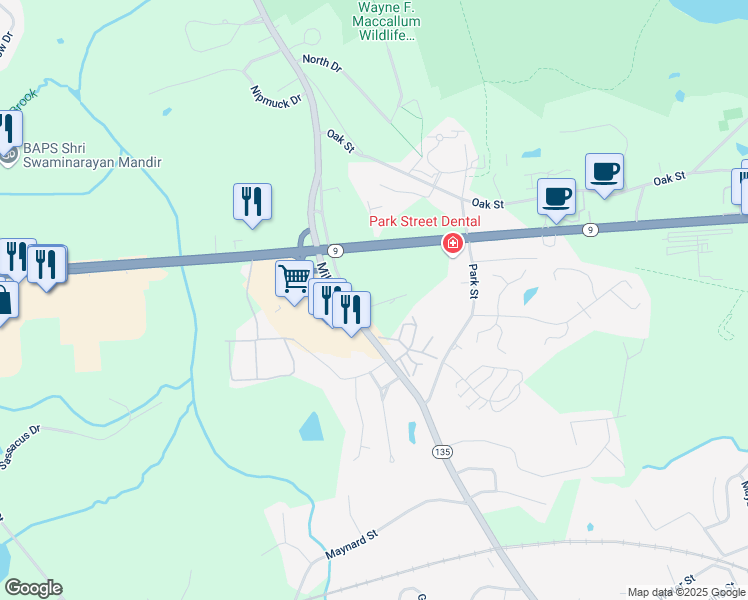 map of restaurants, bars, coffee shops, grocery stores, and more near 161 Milk Street in Westborough
