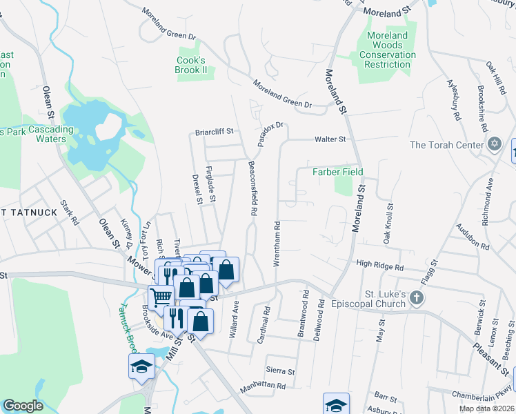 map of restaurants, bars, coffee shops, grocery stores, and more near 88 Beaconsfield Road in Worcester
