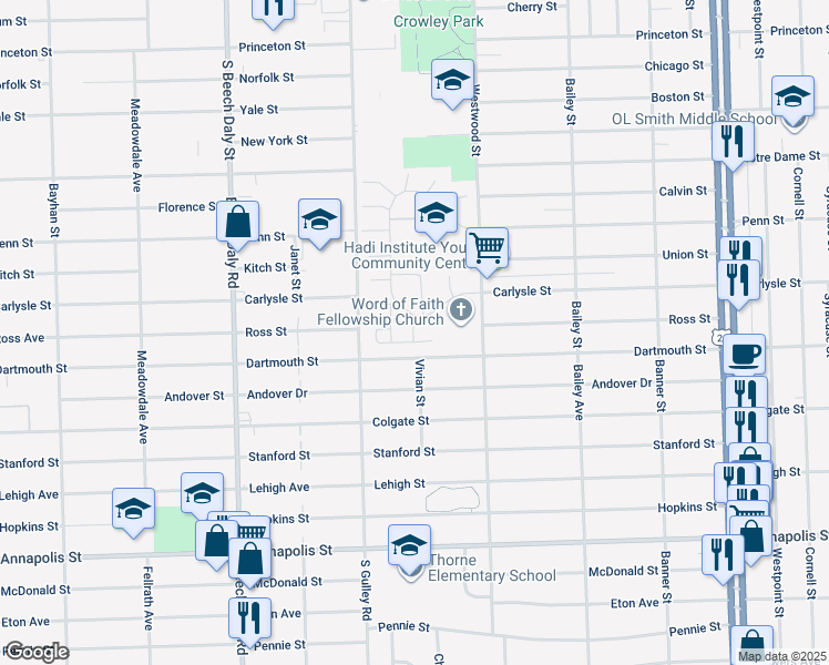 map of restaurants, bars, coffee shops, grocery stores, and more near 3835 Heritage Parkway in Dearborn