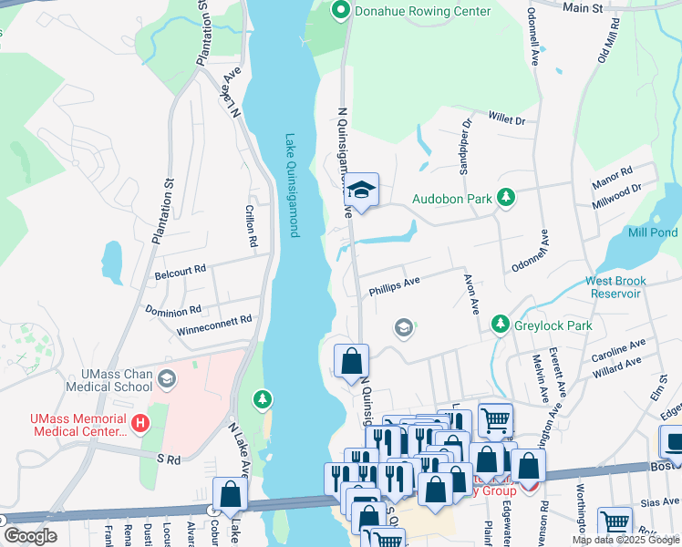 map of restaurants, bars, coffee shops, grocery stores, and more near 23 Eaglehead Terrace in Shrewsbury